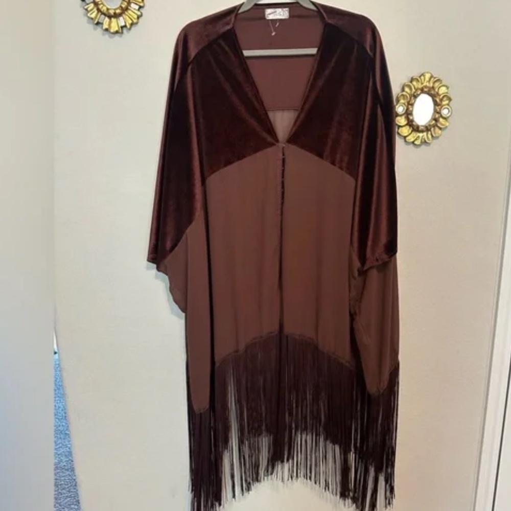 Free People Velvet Dreams Fringed Kimono in Aubergine OS - Picture 7 of 8